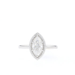 0.47-0.90 CT Marquise Cut Halo Moissanite Engagement Ring - Barbara Maison 