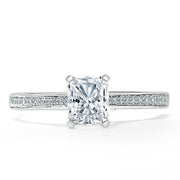0.75 CT Radiant Cut Solitaire Hidden Halo/ Pave Setting Moissanite Engagement Ring - Barbara Maison 