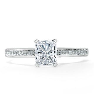 0.75 CT Radiant Cut Solitaire Hidden Halo/ Pave Setting Moissanite Engagement Ring - Barbara Maison 