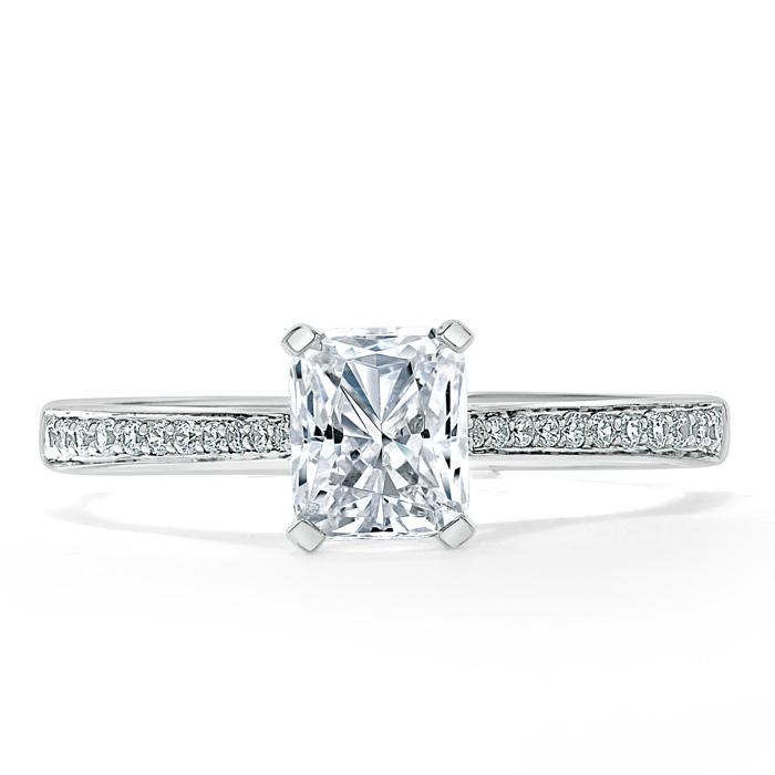 0.75 CT Radiant Cut Solitaire Hidden Halo/ Pave Setting Moissanite Engagement Ring - Barbara Maison 