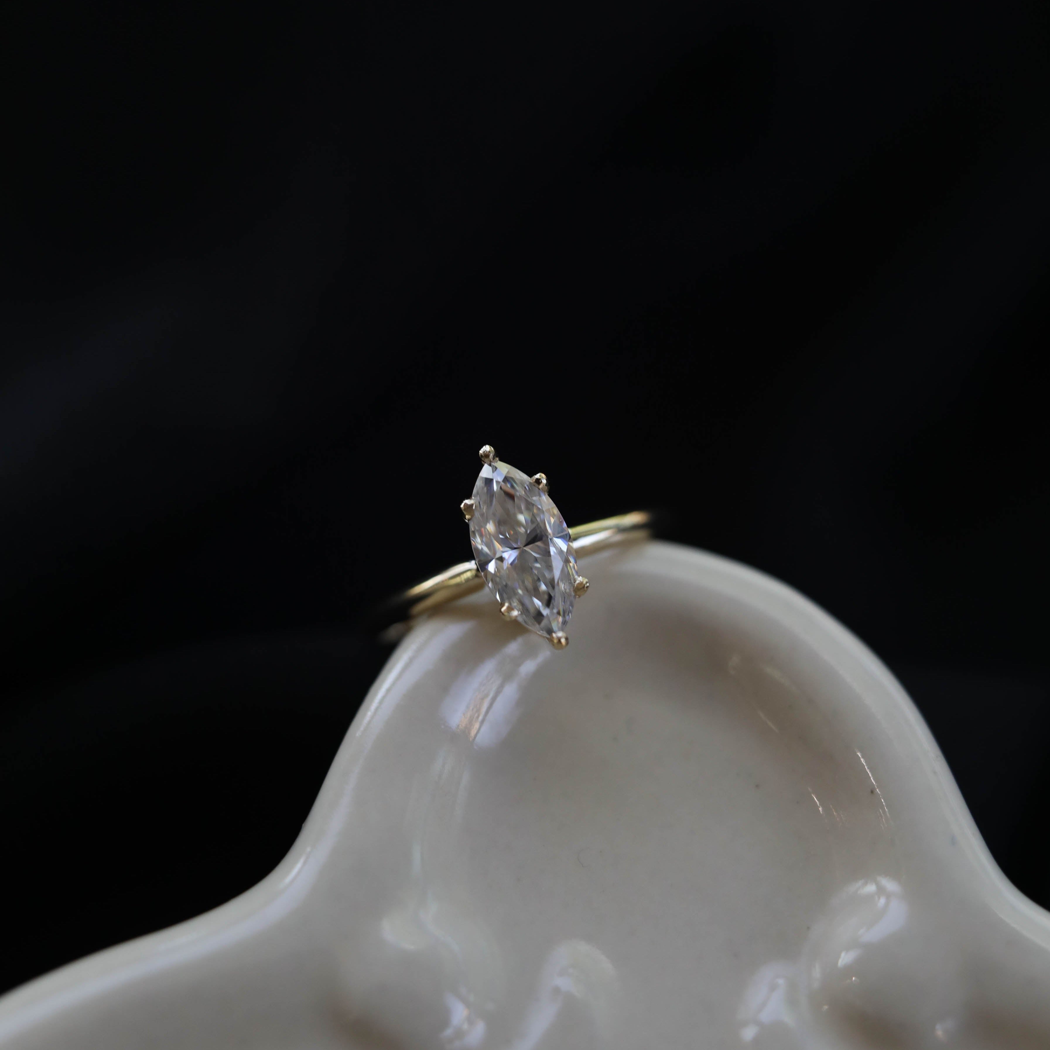 0.47-0.90 CT Marquise Cut Solitaire Moissanite Engagement Ring - Barbara Maison 