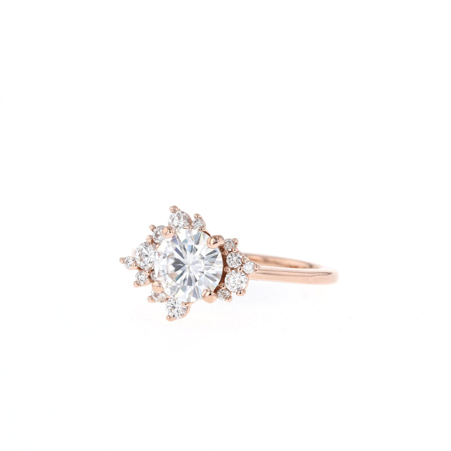 0.86 CT Round Cut Cluster Moissanite Engagement Ring - Barbara Maison 