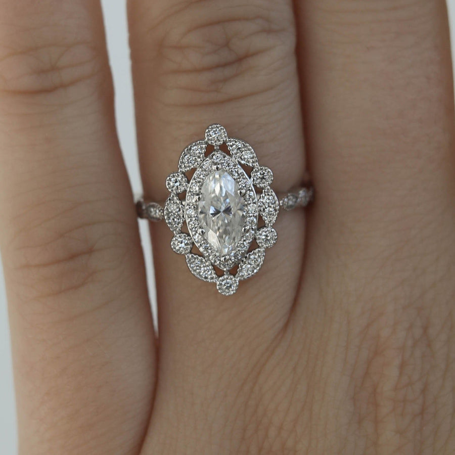 0.67 CT Marquise Cut Vintage Moissanite Engagement Ring - Barbara Maison 