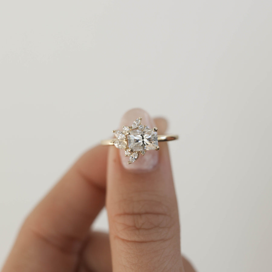 1.04 - 1.67 CT Radiant Cust Cluster Moissanite Engagement Ring - Barbara Maison 