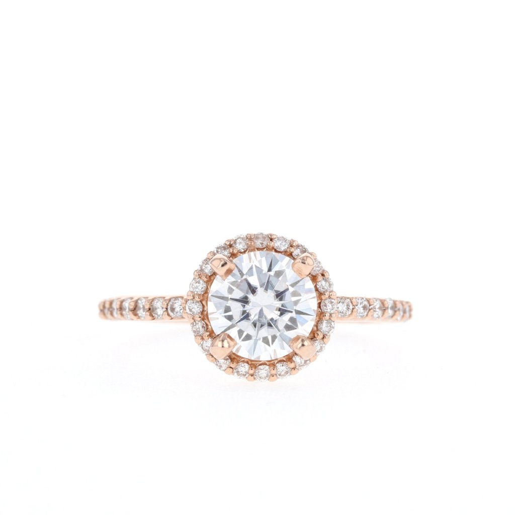 0.88 CT Round Cut Halo & Pave Moissanite Engagement Ring - Barbara Maison 
