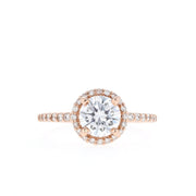 0.88 CT Round Cut Halo & Pave Moissanite Engagement Ring - Barbara Maison 