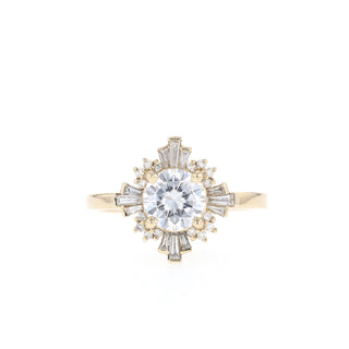 0.88 CT Round Cut Vintage Halo Moissanite Engagement Ring - Barbara Maison 