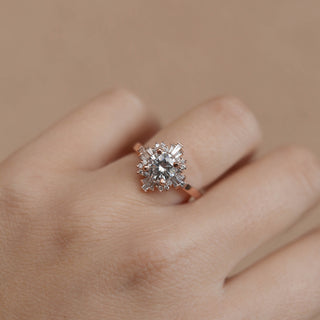 0.88 CT Round Cut Vintage Halo Moissanite Engagement Ring - Barbara Maison 