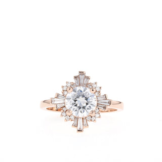 0.88 CT Round Cut Vintage Halo Moissanite Engagement Ring - Barbara Maison 