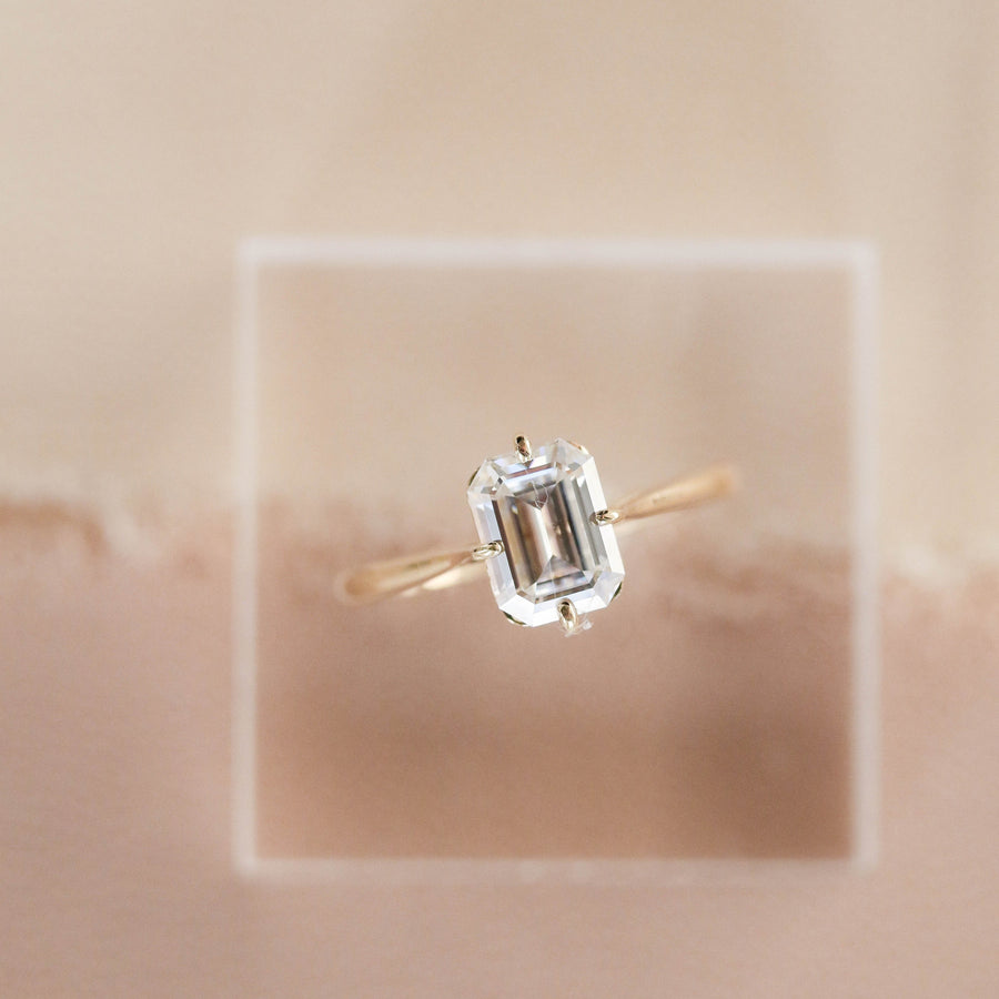 1.6 CT Emerald Cut Solitaire Moissanite Engagement Ring - Barbara Maison 