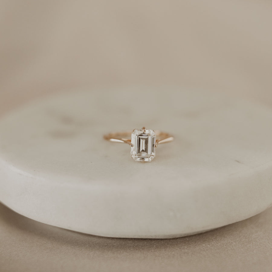1.6 CT Emerald Cut Solitaire Moissanite Engagement Ring - Barbara Maison 