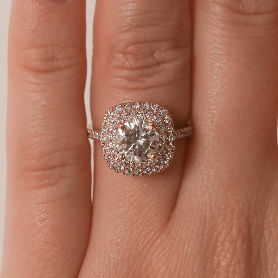 1.0 CT Round Cut Double Halo Moissanite Engagement Ring - Barbara Maison 