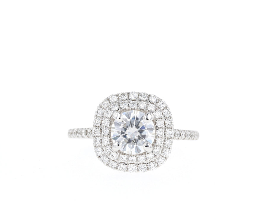 1.0 CT Round Cut Double Halo Moissanite Engagement Ring - Barbara Maison 