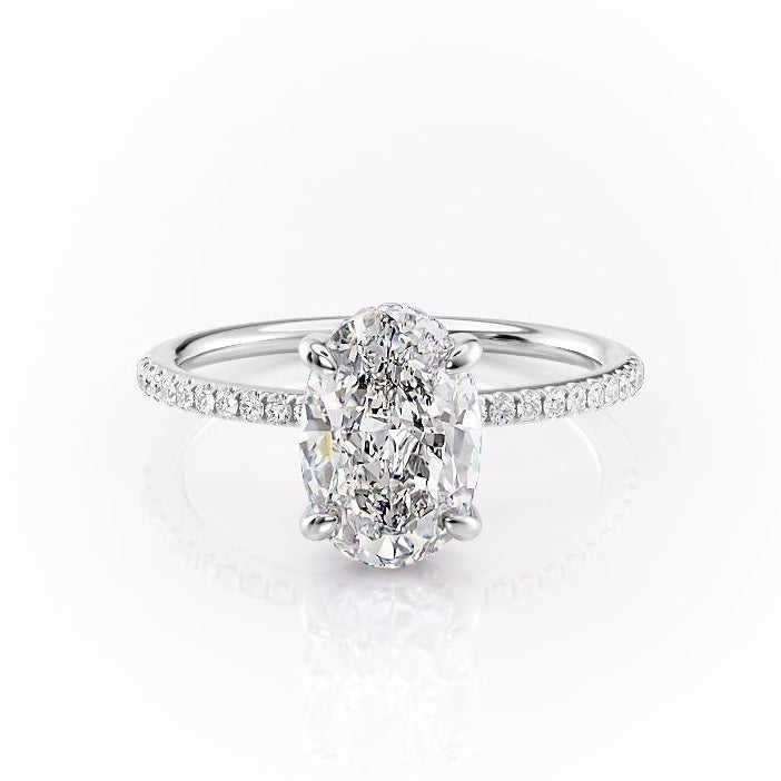 2.10 CT Oval Cut Solitaire & Pave Setting Moissanite Engagement Ring - Barbara Maison 