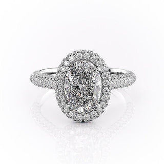 2.10 CT Oval Cut Halo Triple Pave Setting Moissanite Engagement Ring - Barbara Maison 