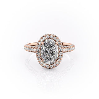 2.10 CT Oval Cut Halo Triple Pave Setting Moissanite Engagement Ring - Barbara Maison 