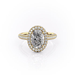 2.10 CT Oval Cut Halo Triple Pave Setting Moissanite Engagement Ring - Barbara Maison 