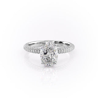 2.10 CT Oval Cut Solitaire 3 Side Pave Set Moissanite Engagement Ring - Barbara Maison 