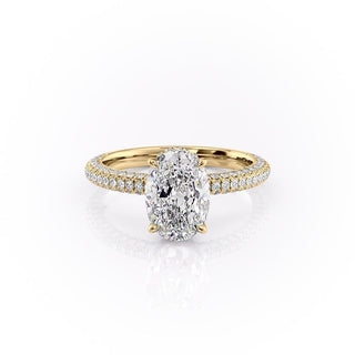 2.10 CT Oval Cut Solitaire 3 Side Pave Set Moissanite Engagement Ring - Barbara Maison 