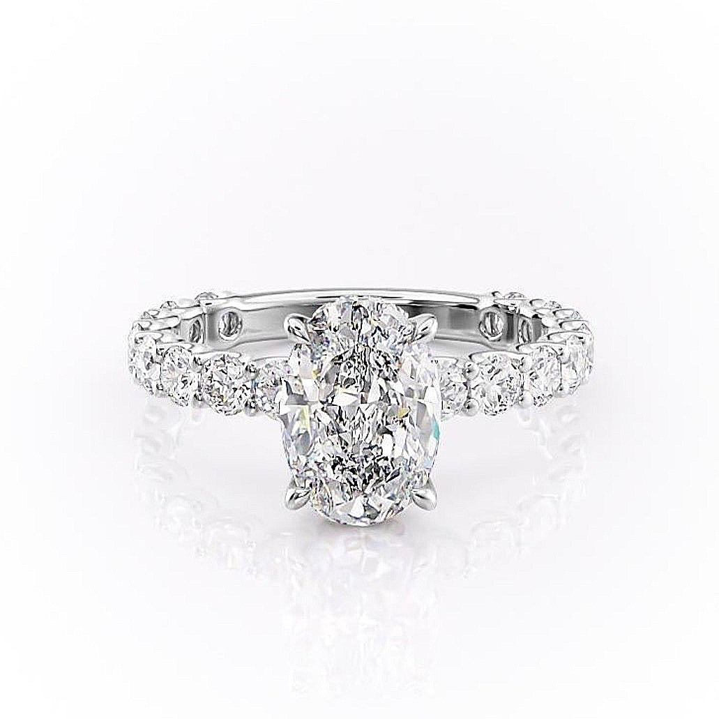 2.10 CT Oval Cut Solitaire Pave Setting Moissanite Engagement Ring - Barbara Maison 