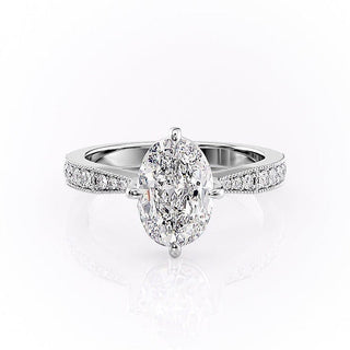 2.10 Oval Solitaire Channel Pave Setting Moissanite Engagement Ring - Barbara Maison 