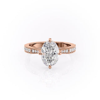 2.10 Oval Solitaire Channel Pave Setting Moissanite Engagement Ring - Barbara Maison 