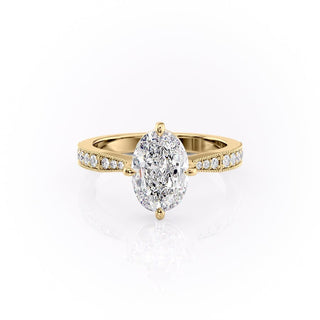 2.10 Oval Solitaire Channel Pave Setting Moissanite Engagement Ring - Barbara Maison 