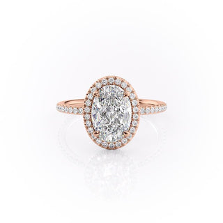 2.10 Oval Cut Halo Style Moissanite Engagement Ring - Barbara Maison 