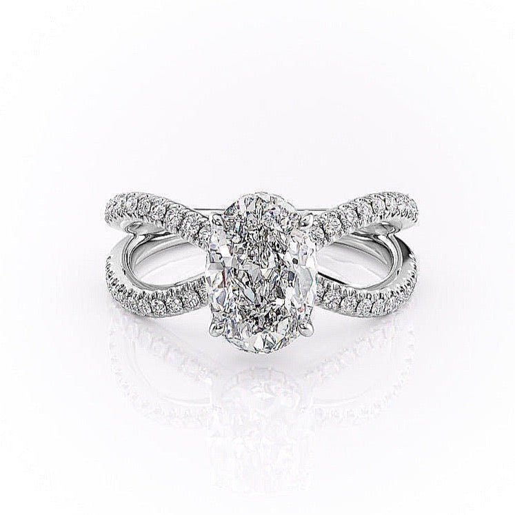 1.91 Oval Cut Solitaire Unique Pave Setting Moissanite Engagement Ring - Barbara Maison 