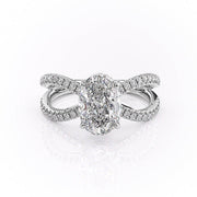 1.91 Oval Cut Solitaire Unique Pave Setting Moissanite Engagement Ring - Barbara Maison 