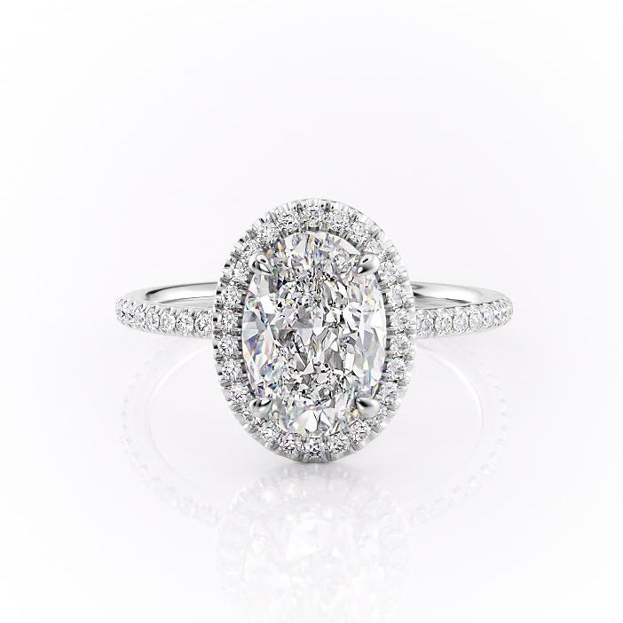 2.10 Oval Cut Halo Style Moissanite Engagement Ring - Barbara Maison 