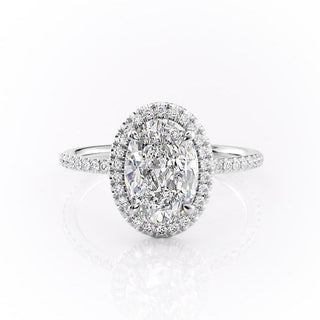 2.10 Oval Cut Halo Style Moissanite Engagement Ring - Barbara Maison 