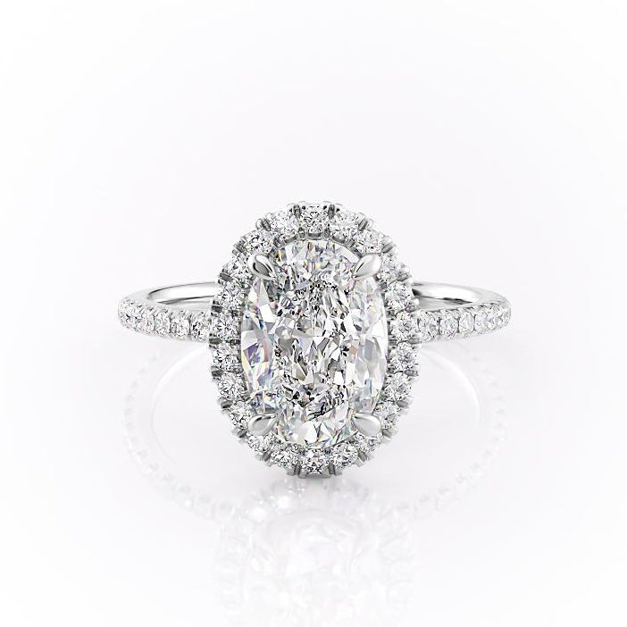 2.10 CT Oval Cut Halo Pave Setting Moissanite Engagement Ring - Barbara Maison 