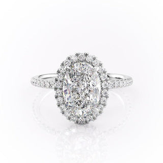 2.10 CT Oval Cut Halo Pave Setting Moissanite Engagement Ring - Barbara Maison 