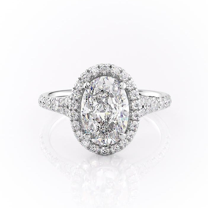 2.10 CT Oval Halo Split Shank Pave Setting Moissanite Engagement Ring - Barbara Maison 