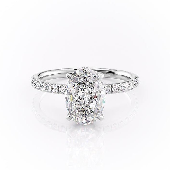 2.10 CT Oval Cut Solitaire Pave Setting Moissanite Engagement Ring - Barbara Maison 