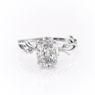 2.72 CT Oval Solitaire Twig Pave Setting Moissanite Engagement Ring - Barbara Maison 