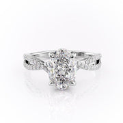2.10 CT Oval Solitaire Cross Over Pave Set Moissanite Engagement Ring - Barbara Maison 