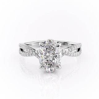 2.10 CT Oval Solitaire Cross Over Pave Set Moissanite Engagement Ring - Barbara Maison 