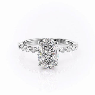 2.10 CT Oval Cut Solitaire Pave Setting Moissanite Engagement Ring - Barbara Maison 