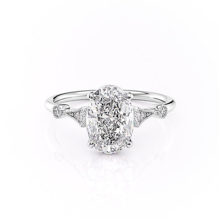 1.91 CT Oval Cut Solitaire Milgrain Pave Set Moissanite Engagement Ring - Barbara Maison 
