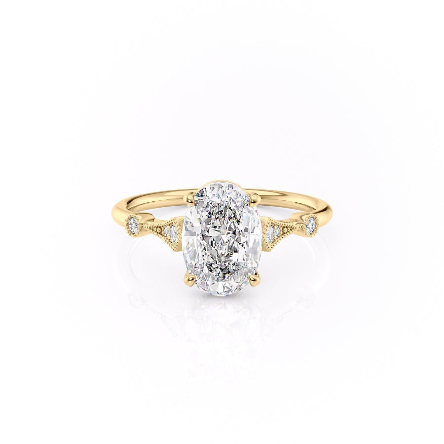 1.91 CT Oval Cut Solitaire Milgrain Pave Set Moissanite Engagement Ring - Barbara Maison 