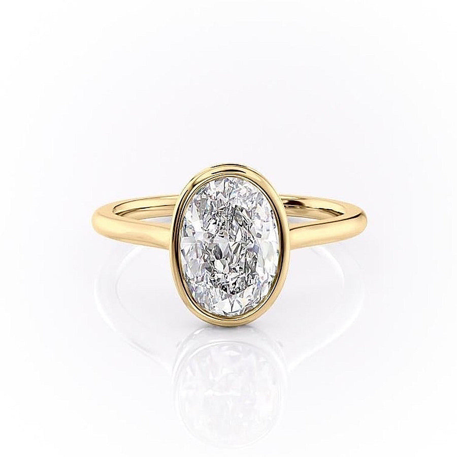 2.10 CT Oval Cut Bezel Solitaire Moissanite Engagement Ring - Barbara Maison 