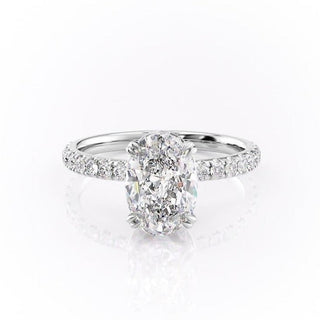 2.10 CT Oval Cut Hidden Halo Pave Setting Moissanite Engagement Ring - Barbara Maison 