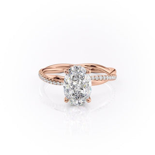 2.10 Oval Solitaire & Twisted Pave Setting Moissanite Engagement Ring - Barbara Maison 