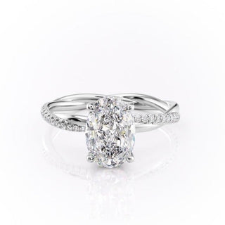 2.10 Oval Solitaire & Twisted Pave Setting Moissanite Engagement Ring - Barbara Maison 