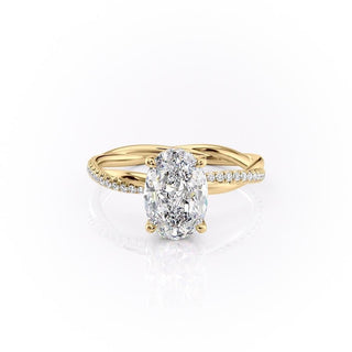 2.10 Oval Solitaire & Twisted Pave Setting Moissanite Engagement Ring - Barbara Maison 