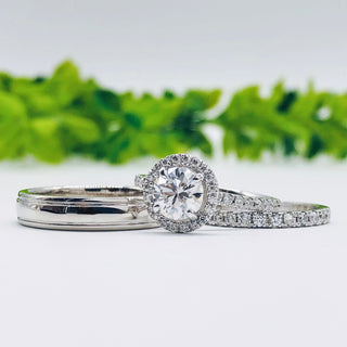 1.5 CT Round Cut Halo Pave Moissanite Engagement Ring - Barbara Maison 