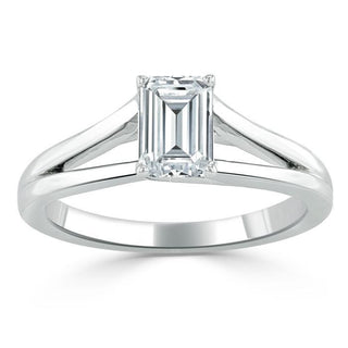 0.75 CT Emerald Cut Solitaire Split Shank Moissanite Engagement Ring - Barbara Maison 