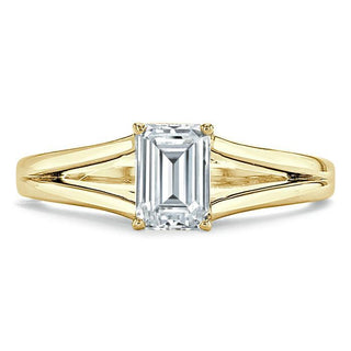 0.75 CT Emerald Cut Solitaire Split Shank Moissanite Engagement Ring - Barbara Maison 